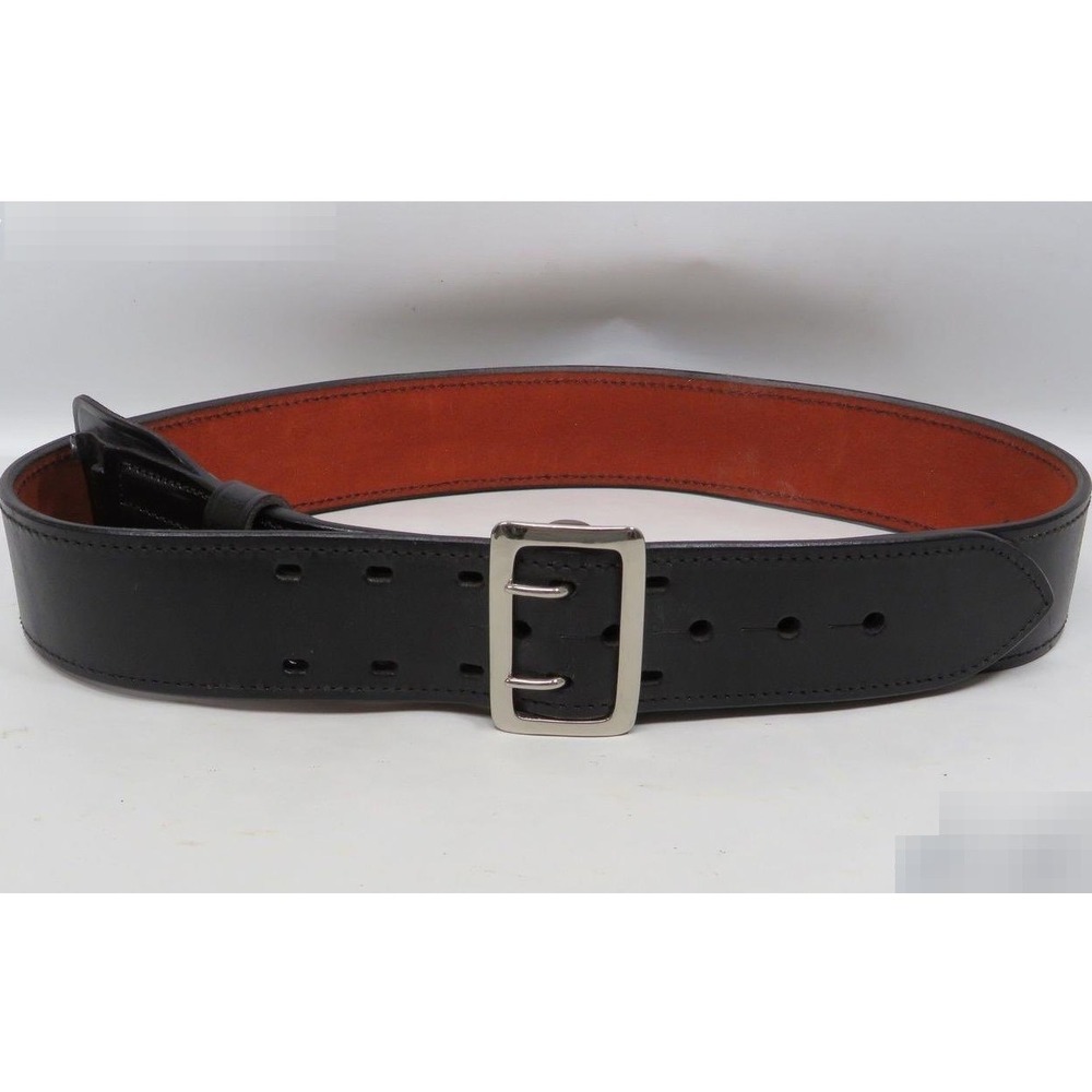 Bianchi B12 Black Leather Duty Belt Red Suede Lining Double Prong Buckle Size 42